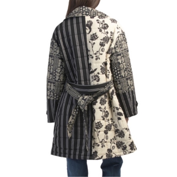 Avec Les Filles Quilted Robe Coat in a black and cream patch work L - Picture 2 of 10